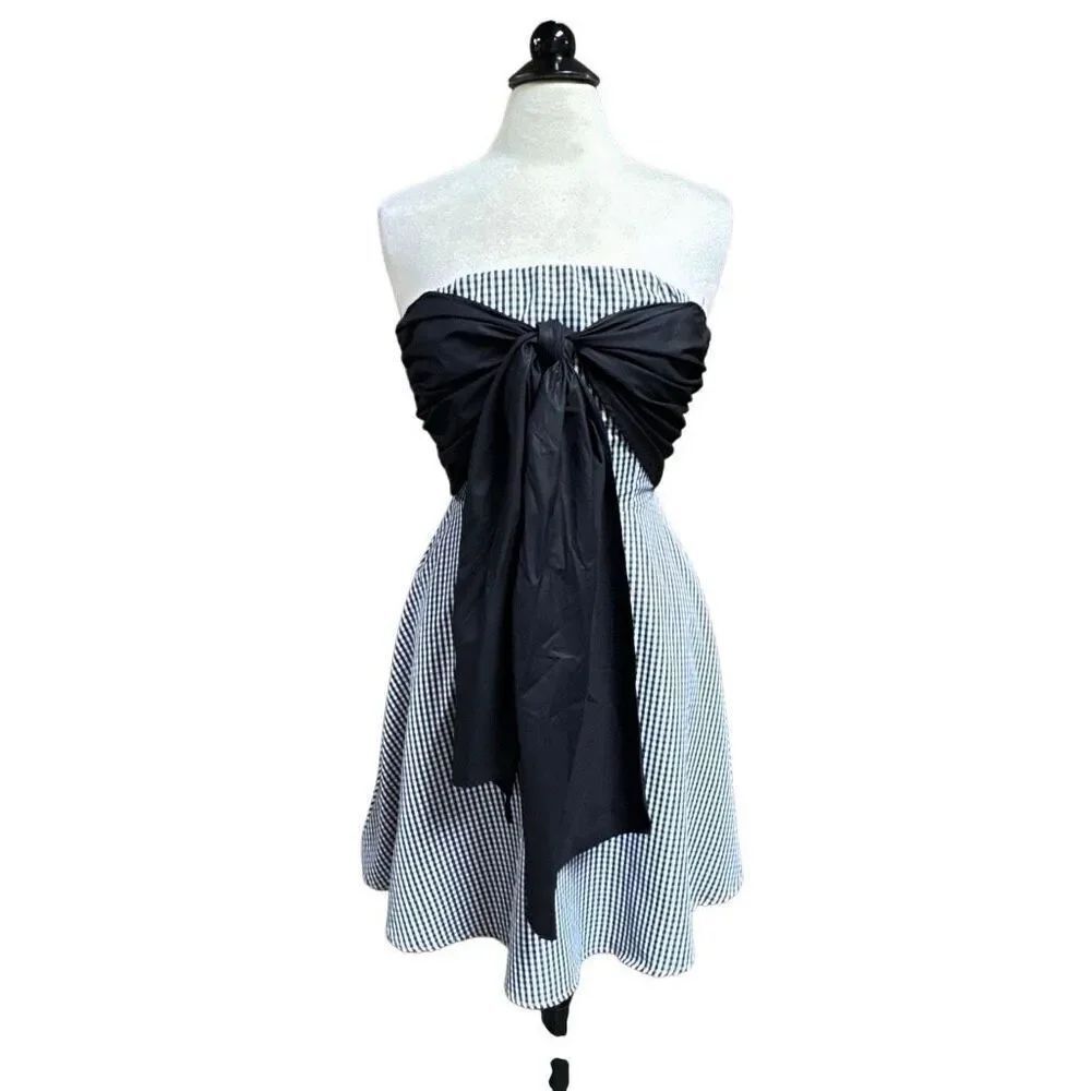 Do+Be Women’s Black & White Gingham Strapless Dress Size S NEW